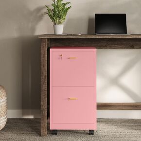 Lavish Home 2 Drawer File Cabinet - Filing Cabinet with Lock - Rolling File Cabinet for Under Desk Storage - Wood Filing Cabinet for Home or Office Organization (Pink) in Kuwait