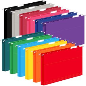 24 Pack Hanging File Folders, Letter Size with 1/5-Cut Adjustable Tabs, 12 Selected Color - File Folder Organizer for Filing Cabinet Office Home, Designed for Bulky Files, Medical Charts