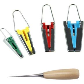 JZK Fabric bias Binding Tape Maker Tool Set of 4 Sizes 25 mm (1"), 18 mm (0.7"), 12 mm (0.47"), 6mm (0.2"), with an awl, Sewing Quilting Tool Gadget Accessory