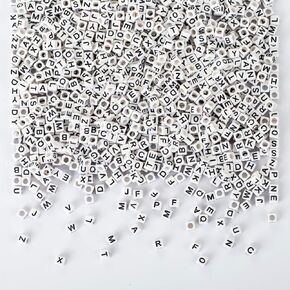 Naler 1200pcs White Letter Cube Beads A-Z Acrylic Plastic Beads Alphabet Beads for Bracelets Necklaces Key Chains Jewellery Art Craft DIY Decoration, 6 mm
