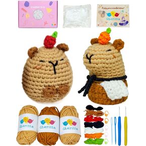 Cheritta Crochet Animal Knitting Kit for Beginners Kids - 2 Types of Capybara Patterns | Beginner Crochet Kit for Adults with Step-by-Step Video Tutorials, Yarns, Hooks, and Accessories