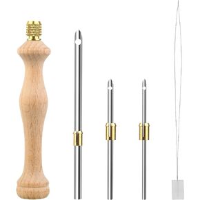 Lampstop Punch Needle Kit Metal Tubes Wooden Punch Needle Tool Adjustable Punch Needle Tool with 3 Different Metal Needles mbroidery Punch Needle Set Adults Beginner for DIY Craft