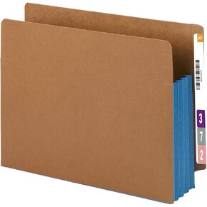 Smead End Tab Pocket, Reinforced Straight-Cut Tab, 3-1/2" Expansion, Extra Wide Letter Size, Redrope with Blue Gusset,10 per Box (73679)
