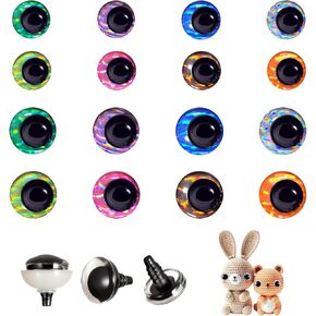 128 PCS 3D MOON GLITTER Safety Eyes 16mm و 18mm ملونة عيون لحيوانات الكروشيه Amigurumi Glitter Eye for DIY من الدمى ، الحرف الدب ، ألعاب صناعة دمية (8 ألوان)