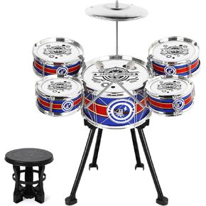 M SANMERSEN Kids Drum Set Jazz Drum Kit 8 Piece for Toddler Educational Percussion Musical Instruments Drum Toy Playset Xmas Gift for Boys Girls - Blue