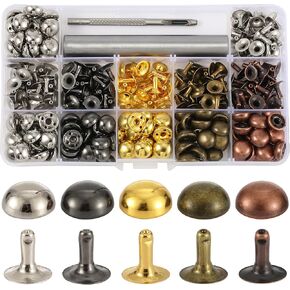 YORANYO 150 Sets 12x6mm Round Dome Leather Rivets Studs for Clothing Purse Feet for Handbags Studs and Spikes with Hole Punch and Mushroom Rivets Setter for Shoes Bags Belts Dog Collars Leather Craft