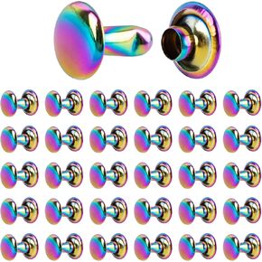 AUEAR, 30 Sets Rainbow Double Cap Leather Rivet Kit Metal Craft Studs for Repair and Crafts 8mm