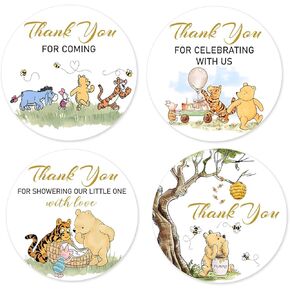 80PCS Cute Winnie Baby Shower Thank You Stickers - 2 Inch Classic Bear Themed Thank You for Celebrating with Us Party Supplies Stickers