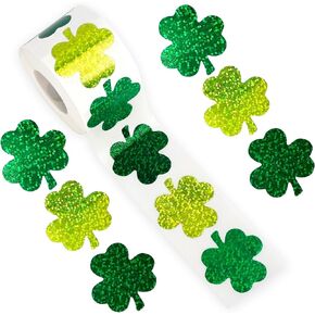 St. Patrick's Day Stickers, Shamrock Stickers, Stickers for Kids, 500Pcs 1.5 Inch Glitter Holographic Lucky Clover Self-Adhesive Labels Stickers for Irish Holiday Party Cards Gift Bags Envelopes