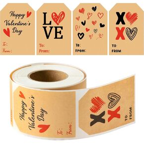 Haooryx Valentine's Self-adhesive Gift Tags - 280Pcs Valentine's Day Kraft Paper Labels Stickers Valentine's Day Gift Wrapping School Classroom Exchange Present Package Envelope Seals Card Decorations