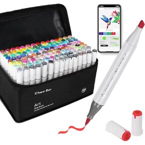 YHC 168 Colors Alcohol Markers with Free App,Dual Tips Art Marker with Kickstand Case for Adults and Kids, Alcohol Based Brush & Chisel Tips Markers for Painting, Sketching, Drawing