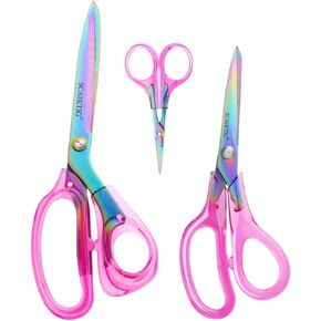 Acrylic Scissors Set, Office Scissors for Desk Gold, Clear Comfort-Grip Handles and Titanium Coated Blades, Sharp Scissors all Purpose Heavy Duty for Sewing, Art, Craft, School, Home Supplies