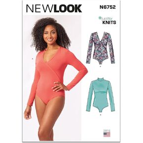 New Look Misses' Long Sleeve Knit Bodysuits Sewing Pattern Kit, Design Code N6752, Sizes XS-S-M-L-XL, Multicolor