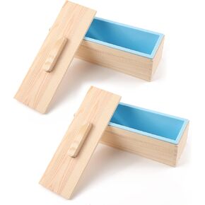 Silicone Soap Loaf Molds Wood Box w/Wooden Covers for Homemade 42oz Soap Produce, Set of 2, (Total 84oz), Random Color