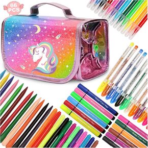 Unicorn Markers Set Gifts for Girls: Coloring Scented Markers Kit with Unicorns Pencil Case - 66PCS Art Supplies Drawing Toys - Birthday Christmas Gift for Kids 4 5 6 7 8 9 10 Years Old