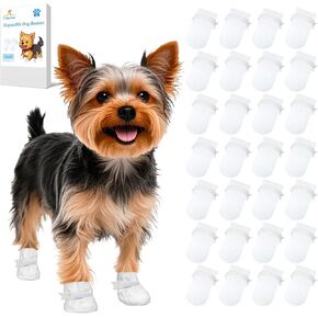 Weekly Disposable Dog Paw Protectors, 28-Pack Waterproof Dog Booties with 10 Reusable Straps, Non-Woven Paw Covers for Indoor Outdoor Use, Fits Small and Medium Dogs (S-28)