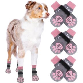 EXPAWLORER Double Side Anti-Slip Dog Socks - Dog Shoes for Hot Pavement, 3 Pairs Soft and Breathable Non-Slip Paw Protection, Better Traction Control for Indoor Hardwood Floor