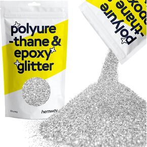 Hemway Polyurethane & Epoxy Resin Glitter 100g / 3.5oz Metallic Crystal Flake Additive for Flooring Jewelry Tumblers Glass Pigment - Chunky (1/40" 0.025" 0.6mm) - Silver