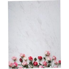 Line of Roses Floral Love Stationary Paper - 60 Sheets Pretty Letter Paper for Inkjet/Laser Printer - Great for Anniversary, Valentine's Day, Weddings, Poems