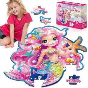 ZOIIWA Floor Puzzles Mermaid Puzzles Set for Kids Girls Ages 3-8 4-6 Large Mermaid Shape Giant Jumbo Mermaid Toys Jigsaw Puzzles Games Gifts for Toddler Birthday Party Favors 51 Pcs