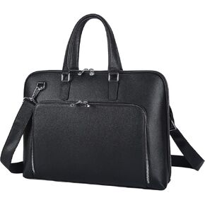 Masa Kawa Black Leather Slim Briefcase for Men Women 15.6 Inch Laptop Professional Business Messenger Crossbody Shouder Bag Lawyer Ladies Office Work Brief Attche Case