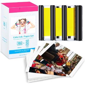 Nineleaf متوافق مع Canon Selphy CP1500 CP1300 حبر وورق KP-108in KP108 3 خراطيش حبر الألوان و 108 ورقة 4x6 صورة لامع ل Selphy CP1200 CP1000 CP910 CP900 CP810 PHOTION