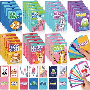 Zubebe 28 Pack Kids Card Games Bulk 7 in 1 Classic Playing Card Game Set for Kids Includes Go Fish,Old Maid,War,Crazy Eights,Memory Match,Slap Jack,Animal Playing Toy for Party Favors