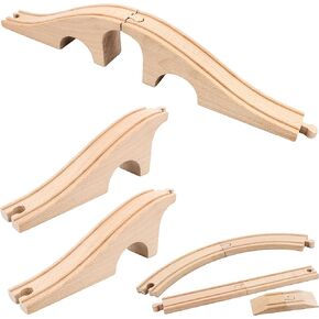 7 Pack Wooden Train Track Expansion Wood Train Bridge Pieces Wooden Tracks Accessories Compatible with Railroad Railway Train Track Connectors Set