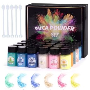 VIDA ROSA 30 Colors Mica Powder, Mica Glitter Powder Pigment for UV Resin & Epoxy Resin, Natural Non-Toxic Dye, Applicable for Resin, Nail Polish, Slime, Candles, Soap/Bath Bombs, Each Bottle 0.35 oz