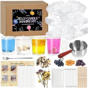 JCoos Candle Making Kit ، DIY Jelly Wax ، طقم صنع الشموع للبالغين ، شمع هلال 1.5 رطل لصنع الشموع ، فتيل الشموع ، الجرار الشموع ، الزهور المجففة ، القضبان ، الرمال ، صبغة الشموع ، هدايا صياغة للنساء