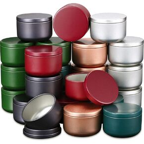 24 Pieces Candle Tins 2.1 x 1.5 Inch Tin Aluminum Candle Containers Metal Round Cans with Lids for Crafts DIY Making Storage Arts (Gold,Silver,Blue,Gray,Wine Red,Army Green)
