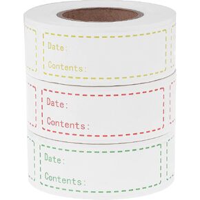 900 Pieces Removable Food Storage Labels, 3 Rolls (Red, Yellow, Green), 3x1in, Freezer & Refrigerator Labels