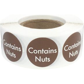 Contains Nuts Labels .75 Inch Round Circle Dots 500 Adhesive Stickers