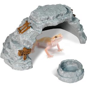 Warmtree Reptiles Hideout Cave,Bearded Gragon Hideout,Reptile Feeding Dish, Resin Reptile Hide Cave,Terrarium Habitat Decor Tank Accessories for Amphibians Tortoise Lizards Snakes Chameleon Fish