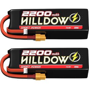 Hilldow 3S 11.1V Lipo Battery 120C 2200mAh RC Battery Soft Case with XT60 Connector for RC Airplane Helicopter Drone FPV RC Car RC Boat