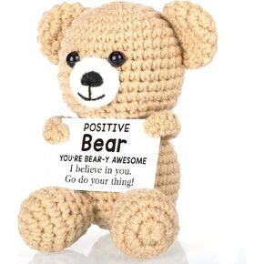 GL-Turelifes Positive Bear Crochet Bear Handmade Emotional Support with Positive Card, Positive Crochet Animals Cute Knitted Toys Funny Crochet Support Buddies Gifts for Friends Lover (Beige)