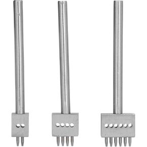 EVTSCAN 3Pcs Leather Pricking Irons Set, with 2/4/6 Prong, Round Punch Chisel for Hand Stitching, Lacing and Decorative Effects, for Leathercraft Projects(6mm)