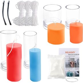 Milivixay Cylinder Candle Mould Set-4pcs قوالب شمعة عمود-قوالب شمعة بلاستيكية لصنع الشمعة صنع القوالب -20 قدم. من فتيل 2 فتيل مقاطع و 2 من حاملي الفتيل مدرجة كهدية.