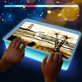 Light Table for Kids Sand Painting Light Box 7 Colors Led Lights Brightness Adjustable Sand Drawing Educational Sensory Light Table Toy