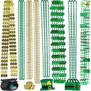 JOYIN 24 Pcs St. Patrick's Day Necklaces Set with Shamrock Beer Mug Hat Pot Gold coin Elements, Green Plastic Bead Necklace Jewelry for St. Patricks Dress Up Accessories Costume Party Decorations