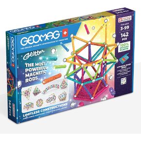 Geomag Classic Glitter 142-pc Magnetic Construction Set for Kids Ages 3 and Up | Swiss-Made STEM Educational Toy Made from 100% Recycled Plastic | Screen-Free Activity