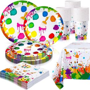 122 Pcs Art Paint Party Decorations Sip and Art Party Supplies, Artist Paint Plates Napkins Cups Plastic Tablecloth Artist Tableware Serves 24 Guests for Birthday
