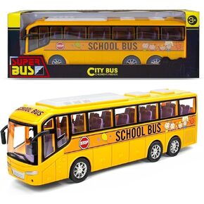 Yellow Toy School Bus, 12.6'' Large Kids Toy Cars Model, Diecast Toy Cars Inertia Vehicle, Plastic Push and Go Toy Cars for Boys Girls Toddlers Ages 3+, Birthday Party Gift for Kids