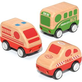 3pcs Wooden Toys Cars, Taxi, Fire Truck, City Bus, Educational Toy, Early Learning for Toddlers, Colorful Vehicles Play Set for 2 3 Year Old Boys Girls Christmas Birthday Gift