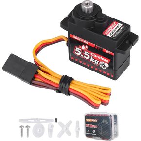 HobbyPark Waterproof 5.5kg High Torque RC Micro Servo Coreless Motor Arduino Servo for FCX24 Axial SCX24 1/24 RC Crawler Car Upgrades Parts SCX24 Steering Servo fit RC Airplane Boat Robotics