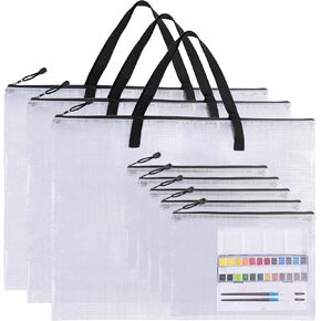 Framendino ، 8 Pack 19 × 25 بوصة أكياس محفظة فنية مع شبكات السوستة سحاب ملصقات قلم رصاص منظم للأعمال الفنية Bulletin Board Black