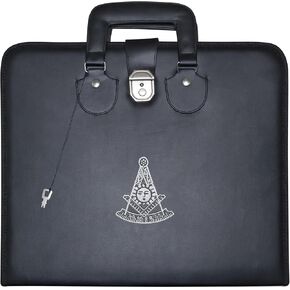 Masonic Past Master Apron Case – Machine Embroidered (Black Leather), MM Provincial Size | Freemason Carrying Bags