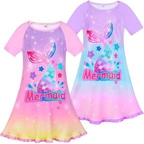 ICOSY 2PCS Girls Nightgowns Unicorn Dress Pajamas for Toddler Girls Princess Nightgown Dress