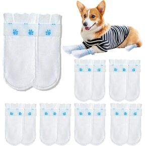 12Pcs Disposable Dog Booties for Paw Protection Dog Feet Covers Pet Shoes for Dogs Paw Wound Recovery Protectors with 1 Roll Dog Paw Bandage for Medium Large Dogs (Blue, 12 Pack)