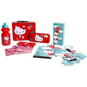 Hello Kitty Gift Set- Hello Kitty Lunch Tin Box, Water Bottle, Puzzle, Stickers, and Pencil Case.